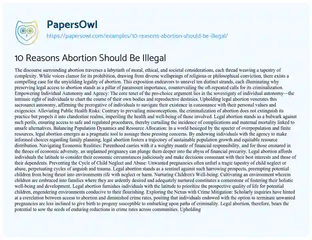 Essay on 10 Reasons Abortion should be Illegal
