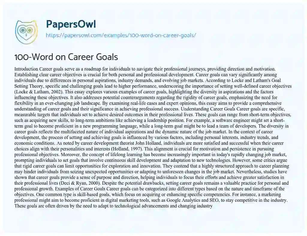 Essay on 100-Word on Career Goals