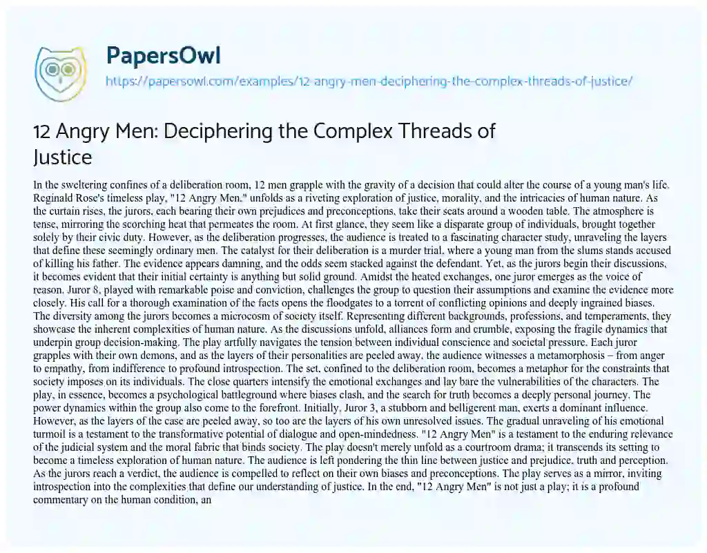 12 Angry Men: Deciphering the Complex Threads of Justice - Free Essay ...