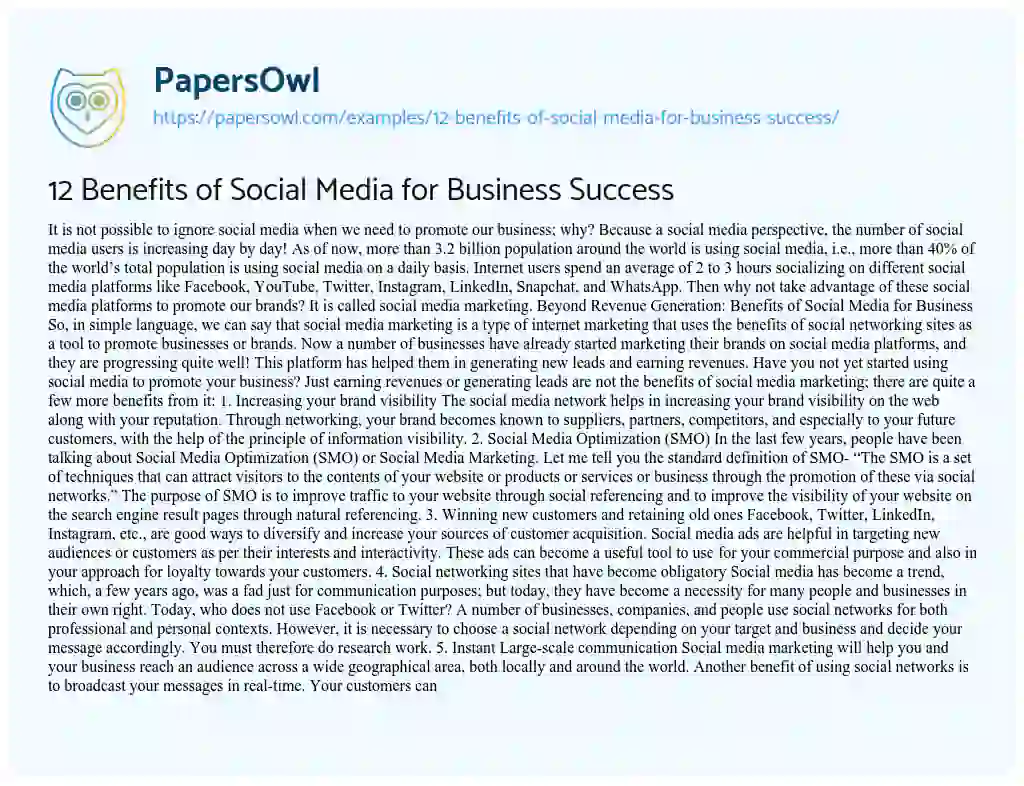 Essay on 12 Benefits of Social Media for Business Success
