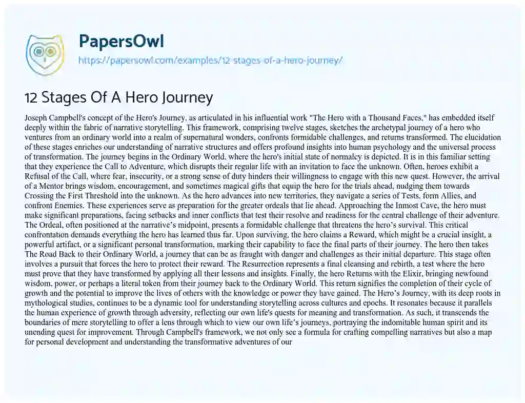 Essay on 12 Stages of a Hero Journey