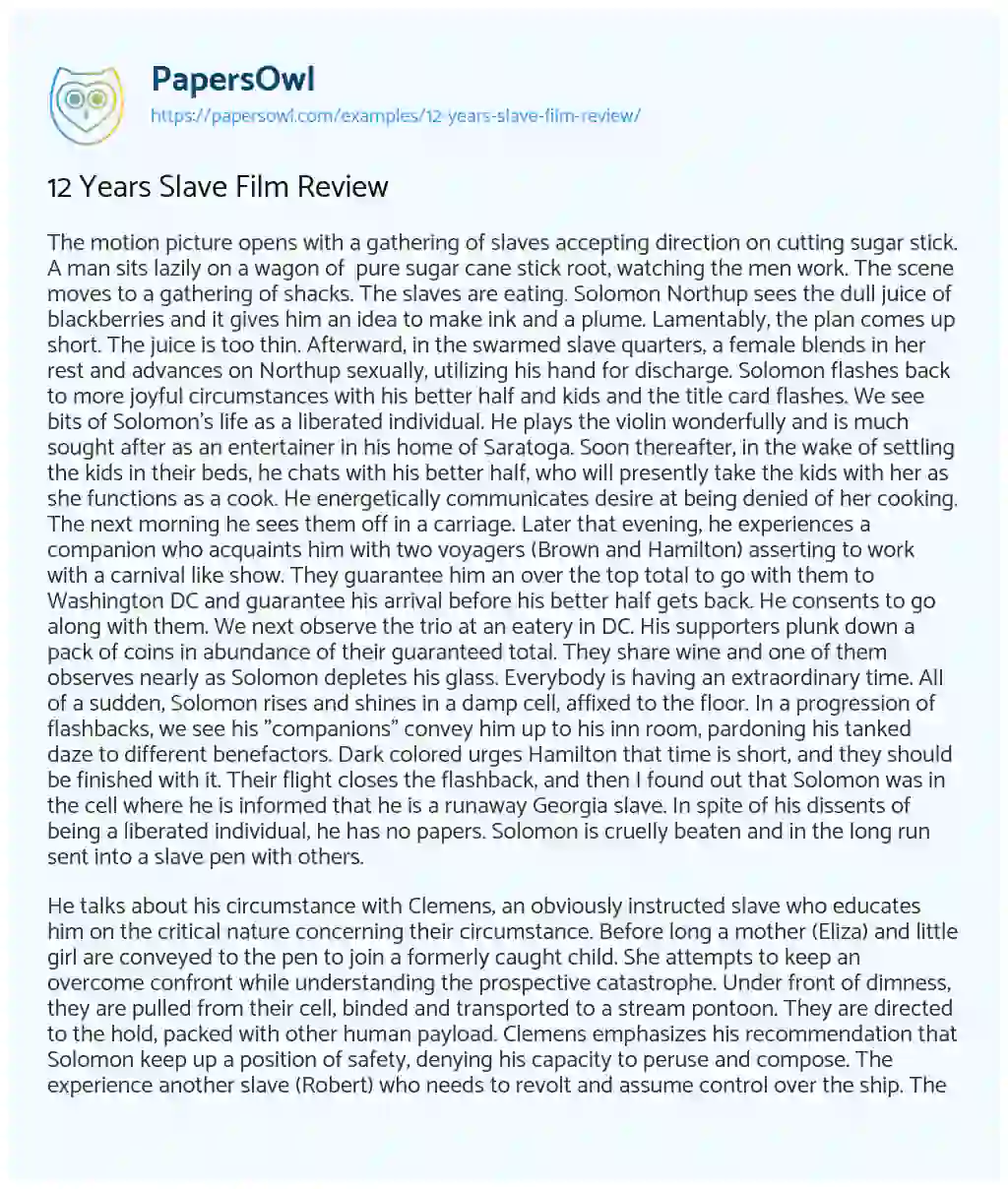 Essay on 12 Years Slave Film Review