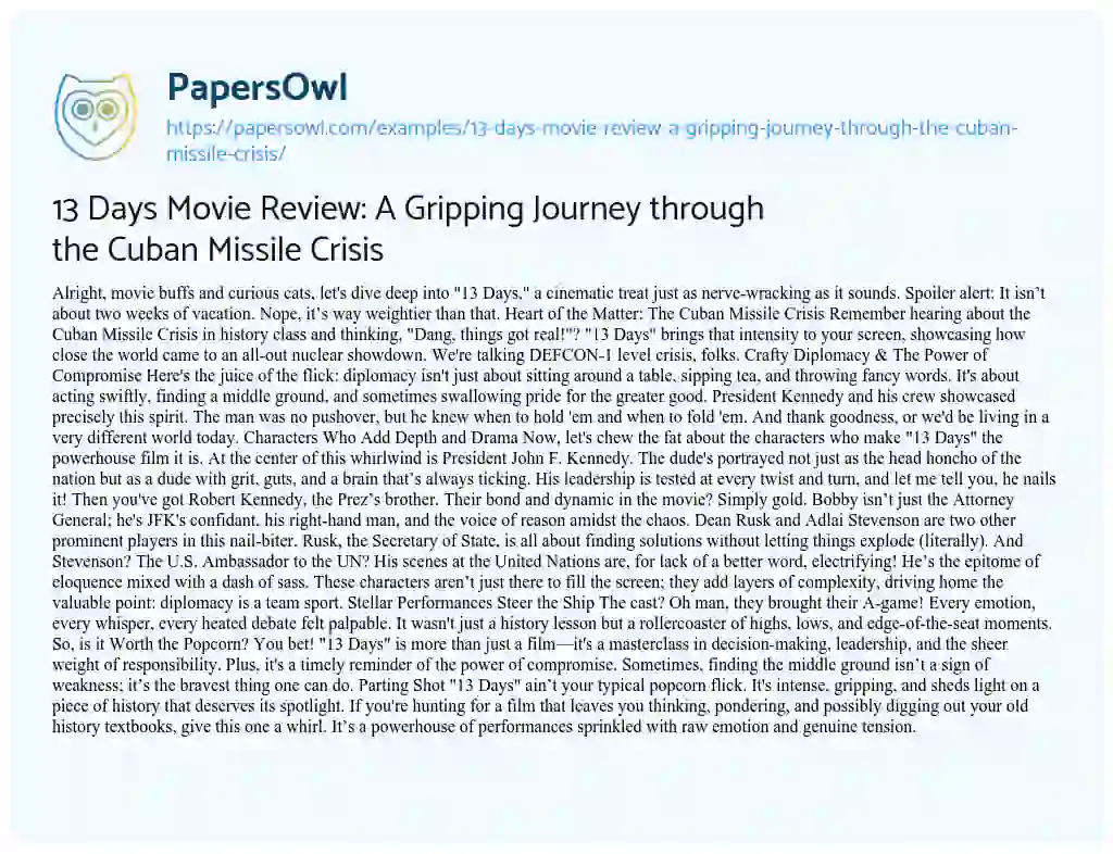 13 days movie review essay