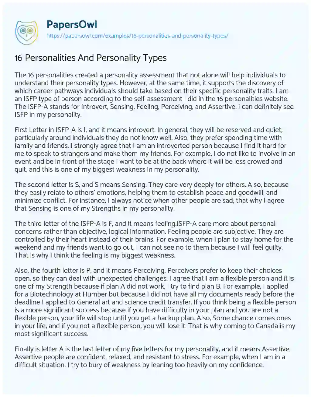 Essay Personality