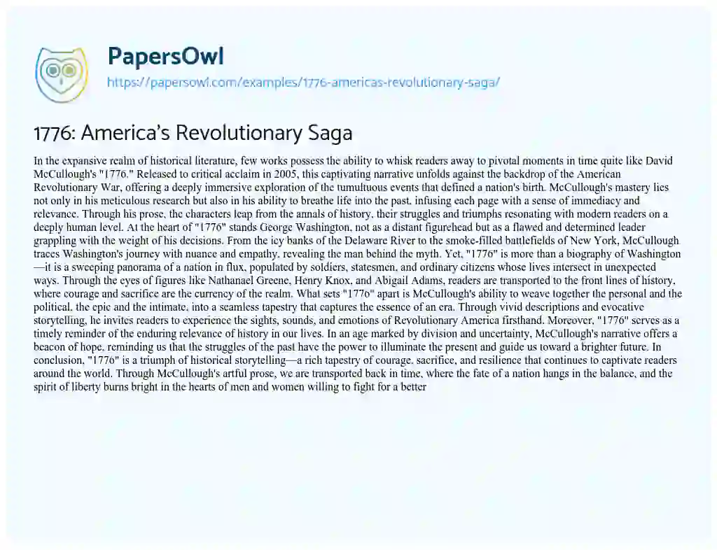 Essay on 1776: America’s Revolutionary Saga