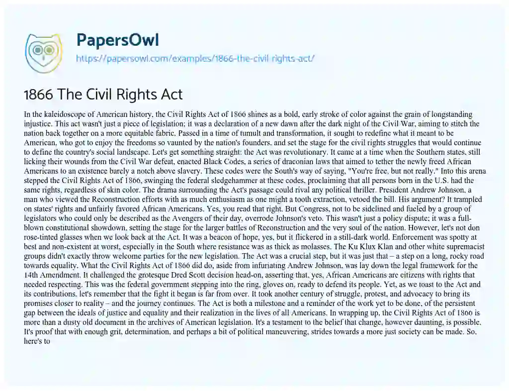 Essay on 1866 the Civil Rights Act