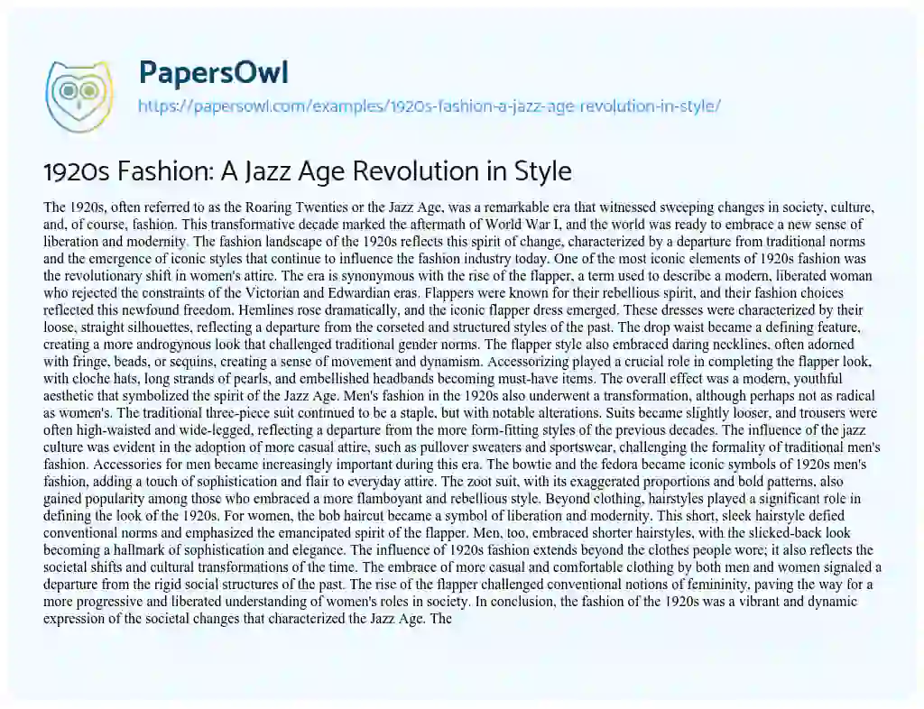 Essay on 1920s Fashion: a Jazz Age Revolution in Style
