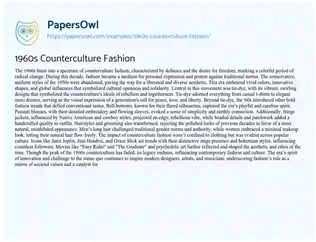 Essay on 1960s Counterculture Fashion