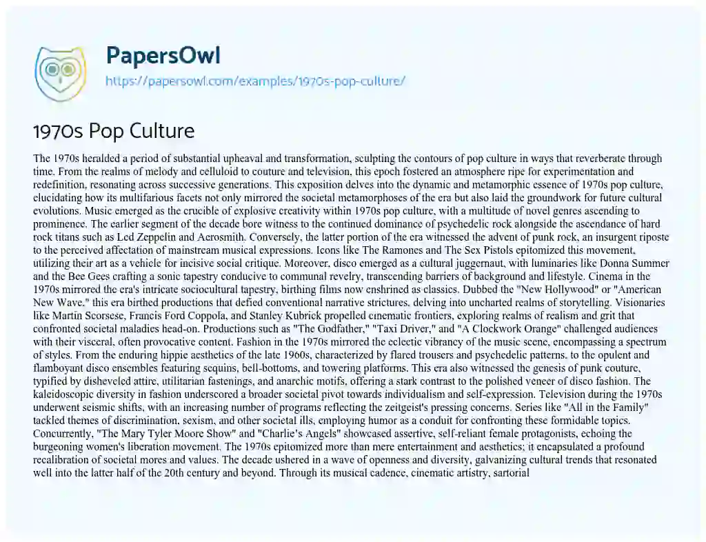 Essay on 1970s Pop Culture