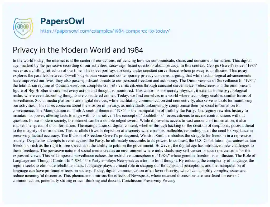 1984 in today's world essay