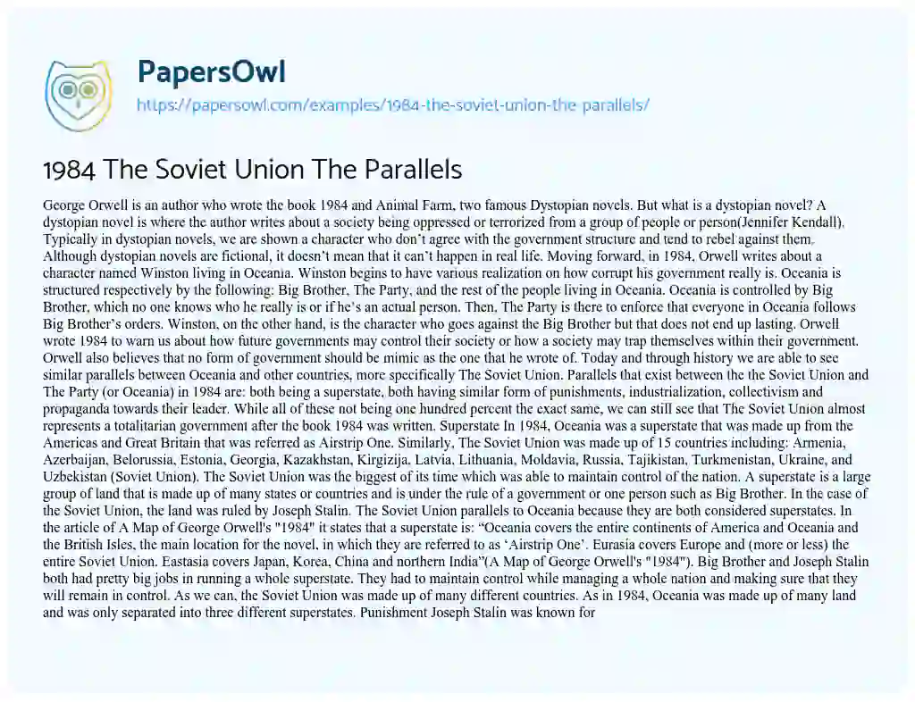1984 the Soviet Union the Parallels essay