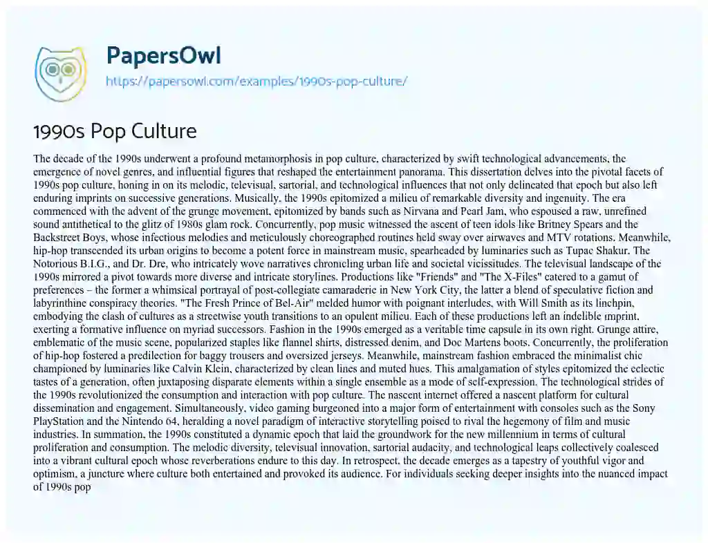 Essay on 1990s Pop Culture