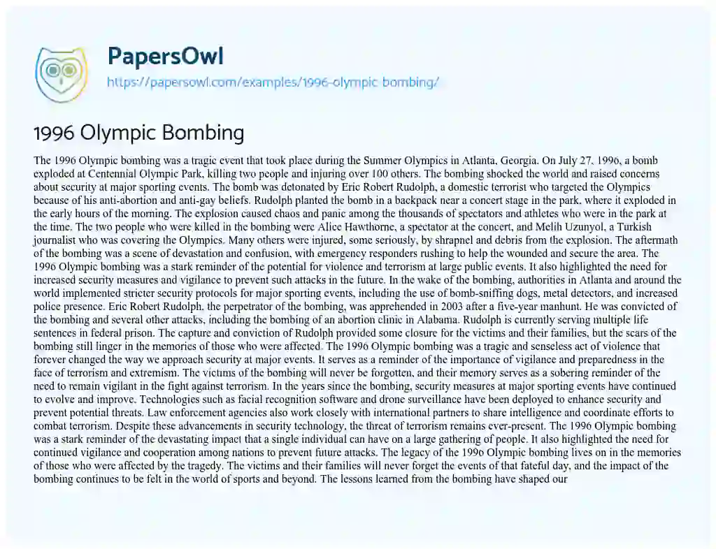 Essay on 1996 Olympic Bombing