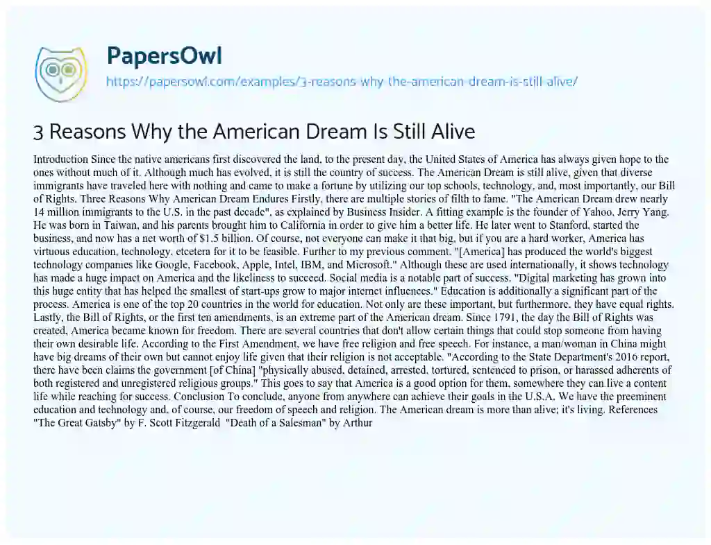 Essay on 3 Reasons why the American Dream is Still Alive