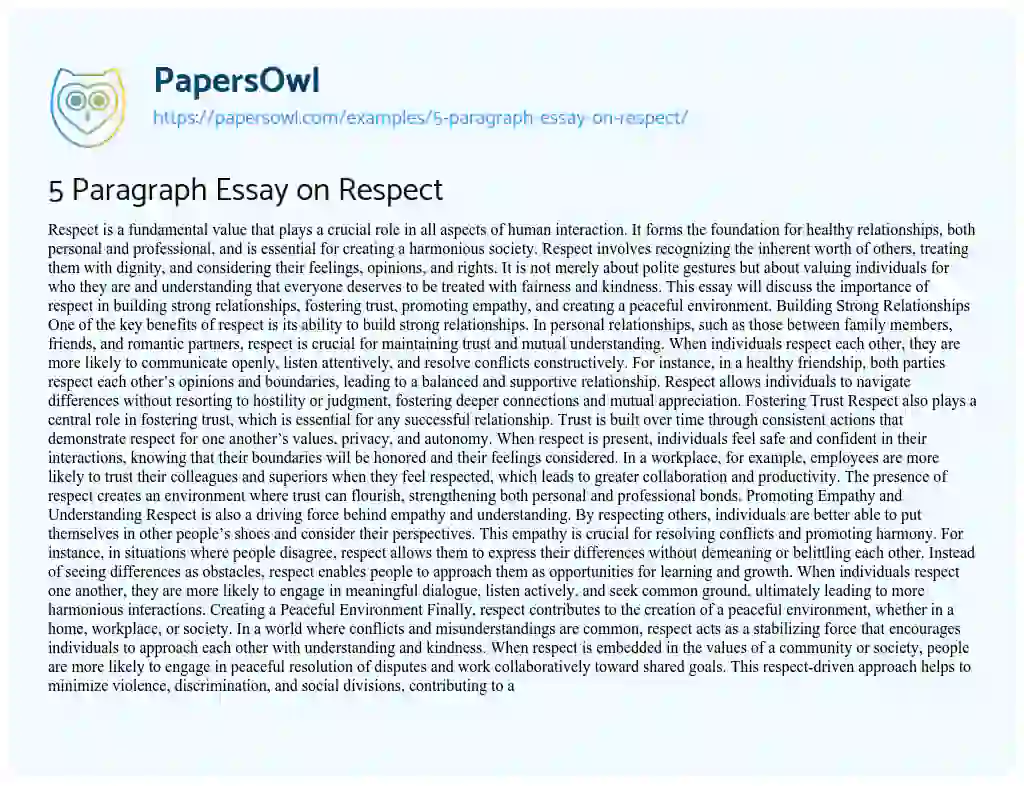 Essay on 5 Paragraph Essay on Respect