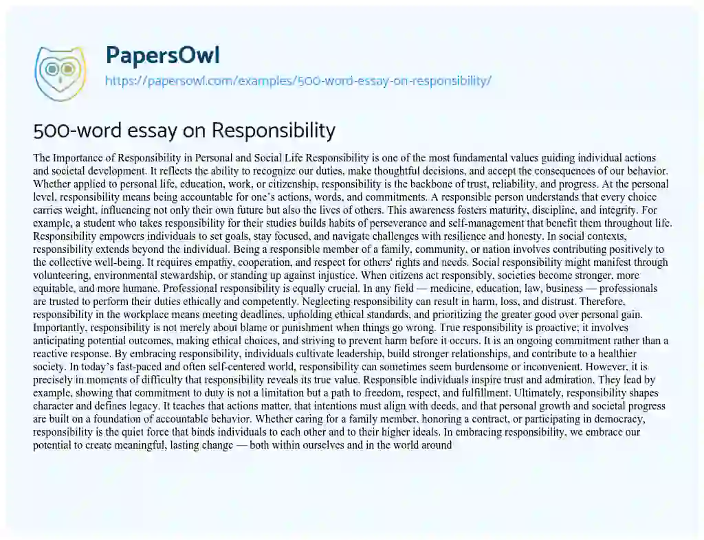 Essay on 500-word essay on Responsibility