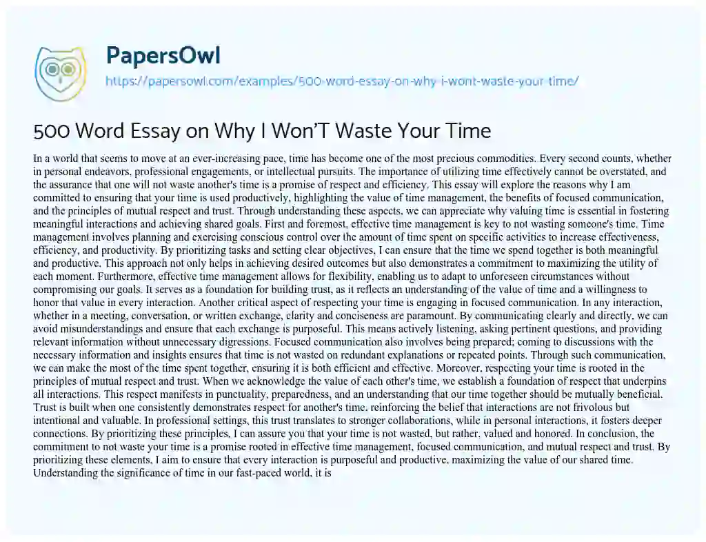 Essay on 500 Word Essay on Why I Won’T Waste Your Time