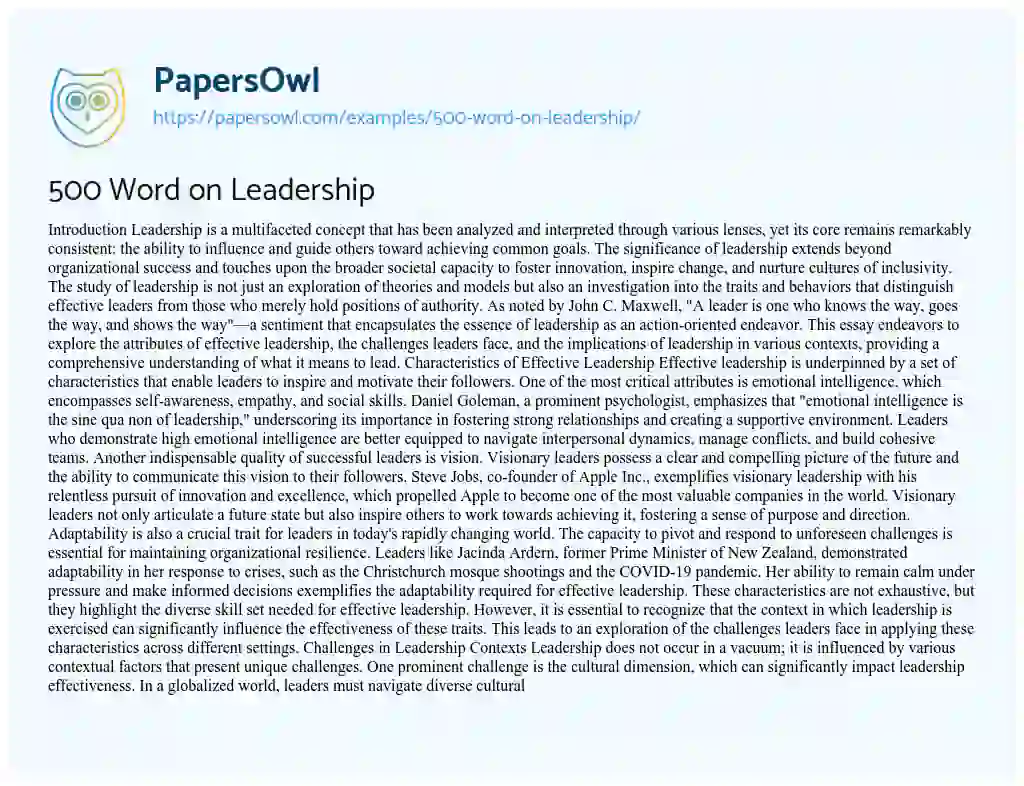 Essay on 500 Word on Leadership