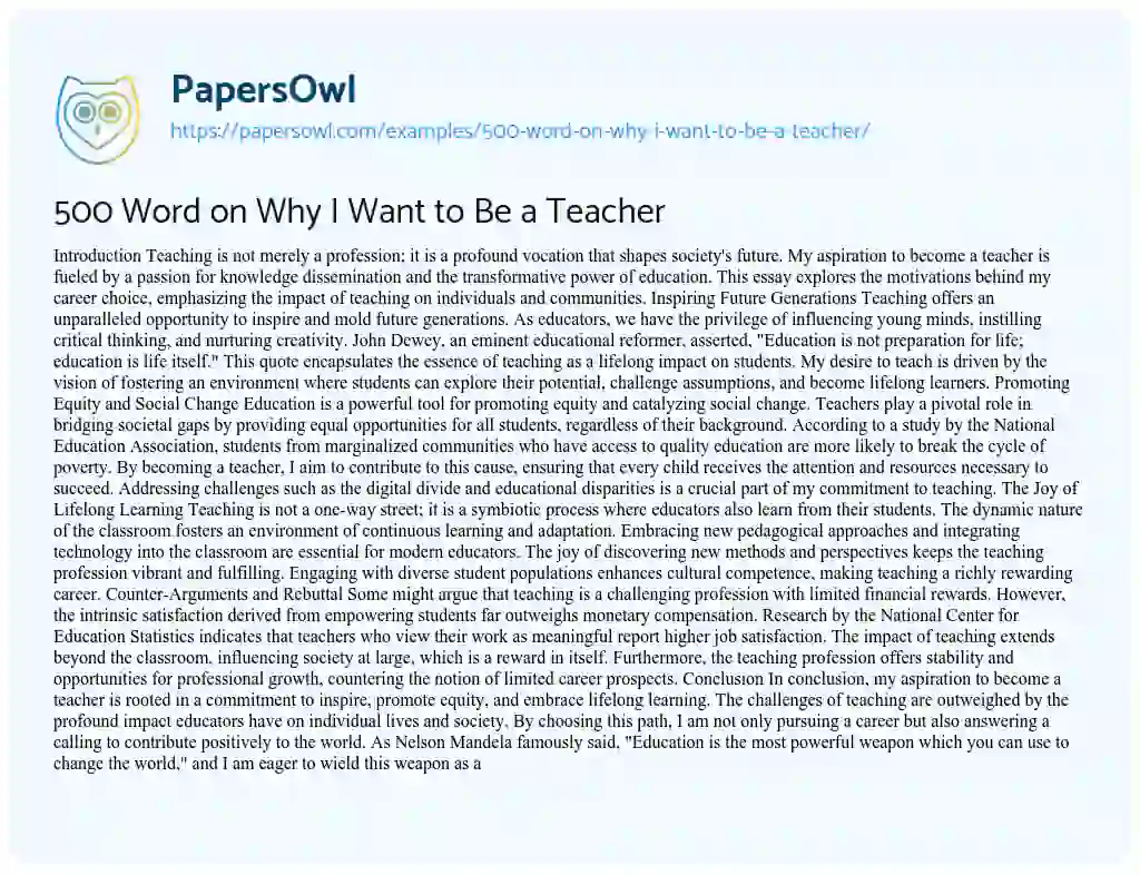 Essay on 500 Word on Why I Want to Be a Teacher