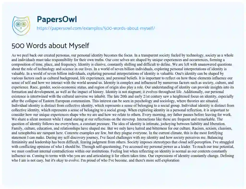 Essay on 500 Words about Myself