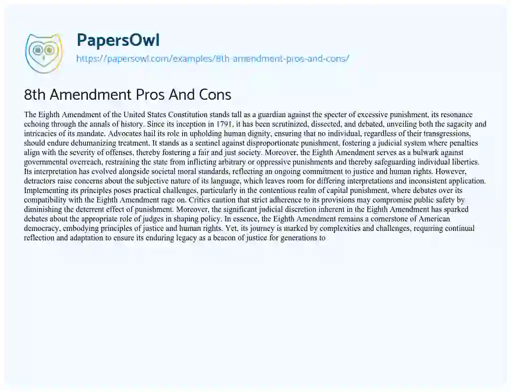 Essay on 8th Amendment Pros and Cons