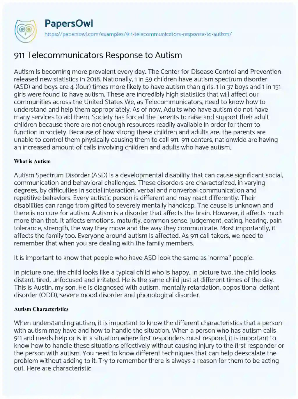 Essay on 911 Telecommunicators Response to Autism