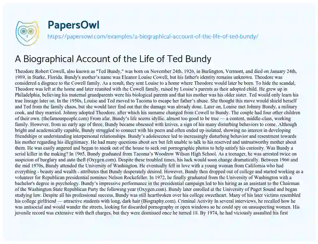 Essay on A Biographical Account of the Life of Ted Bundy