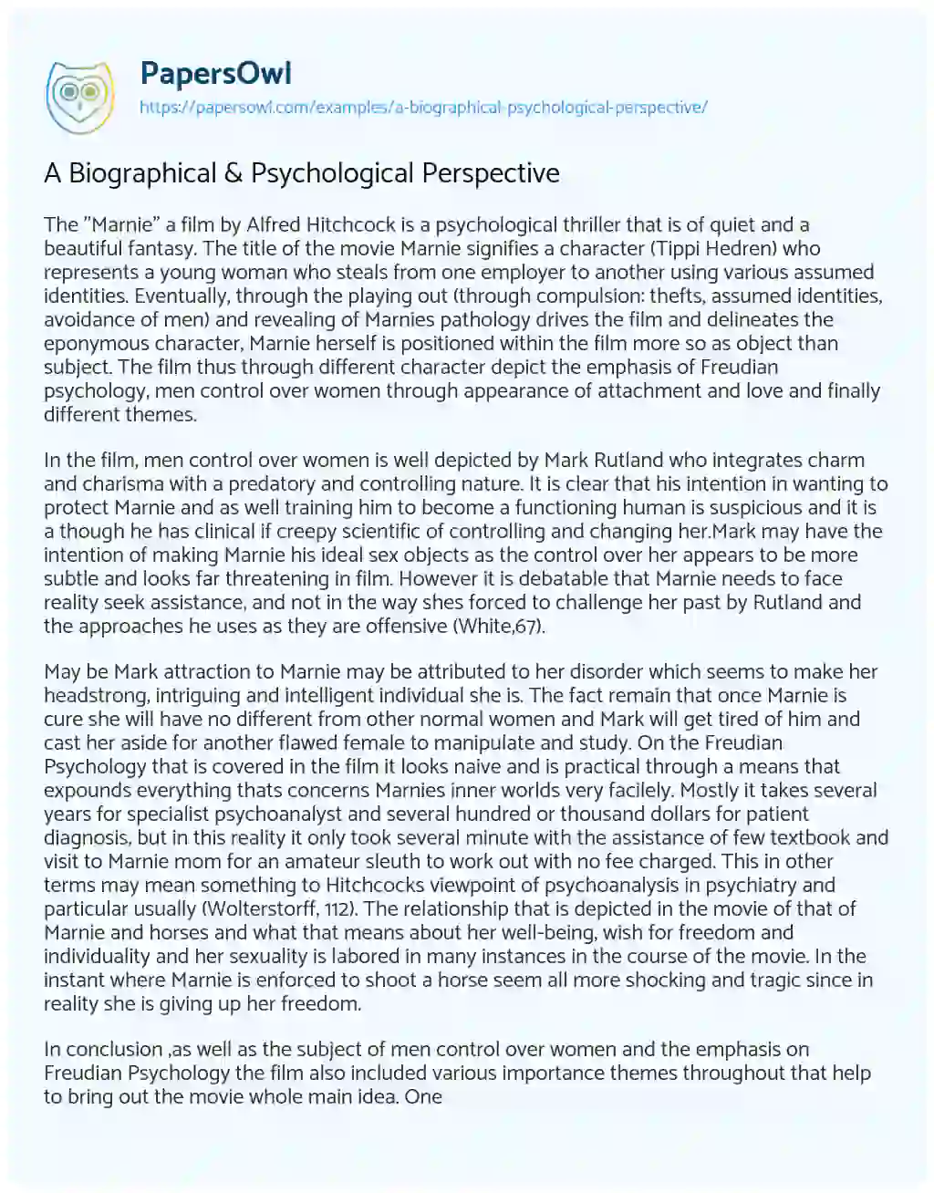 Essay on A Biographical & Psychological Perspective