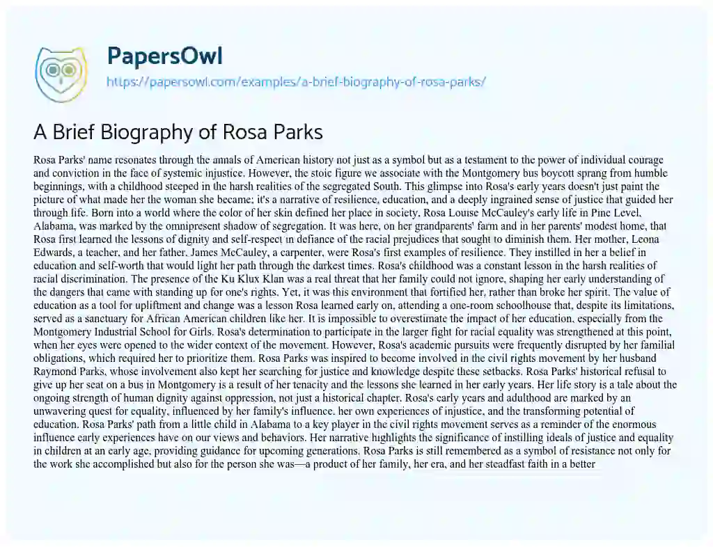 Essay on A Brief Biography of Rosa Parks