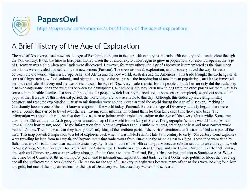 A Brief History of the Age of Exploration essay