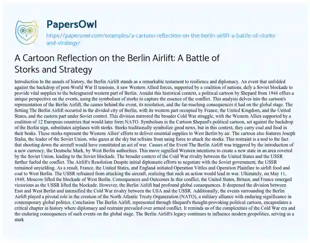 Essay on A Cartoon Reflection on the Berlin Airlift: a Battle of Storks and Strategy