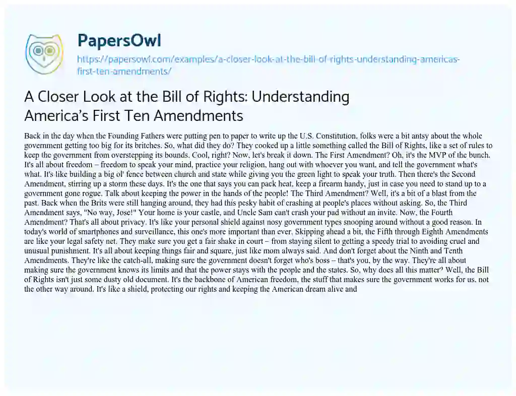 Essay on A Closer Look at the Bill of Rights: Understanding America’s First Ten Amendments