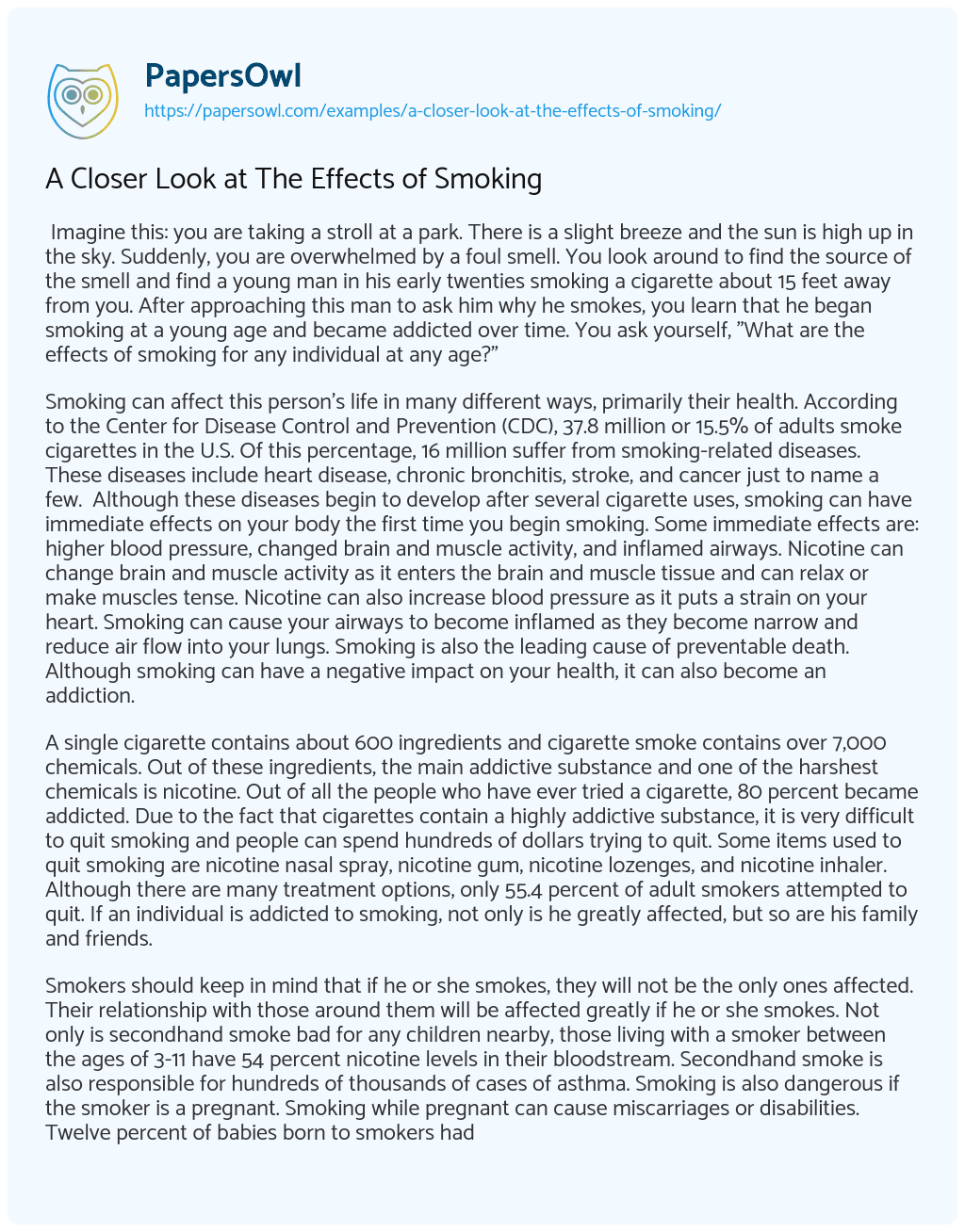 Essay on A Closer Look at the Effects of Smoking