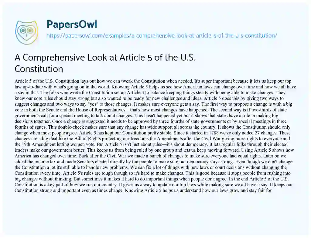 Essay on A Comprehensive Look at Article 5 of the U.S. Constitution