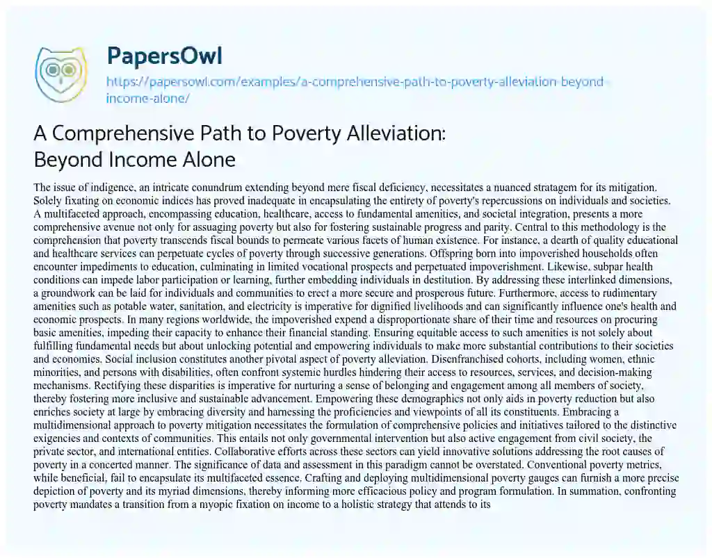 Essay on A Comprehensive Path to Poverty Alleviation: Beyond Income Alone