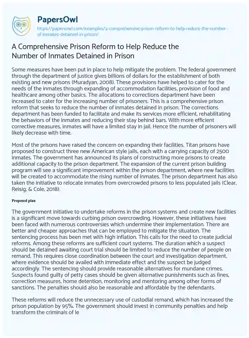 Essay on A Comprehensive Prison Reform to Help Reduce the Number of Inmates Detained in Prison