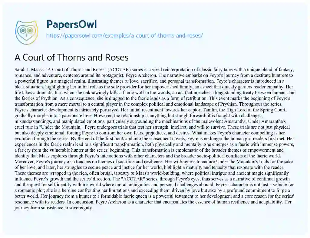 Essay on A Court of Thorns and Roses