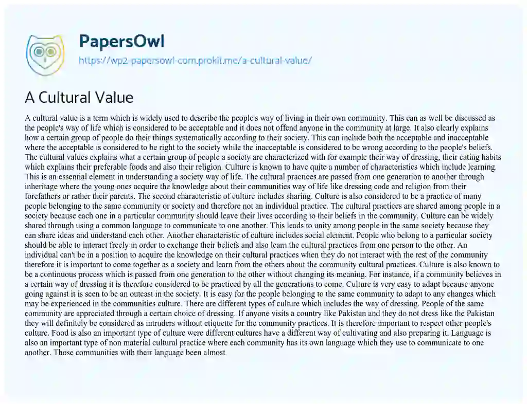 Essay on A Cultural Value