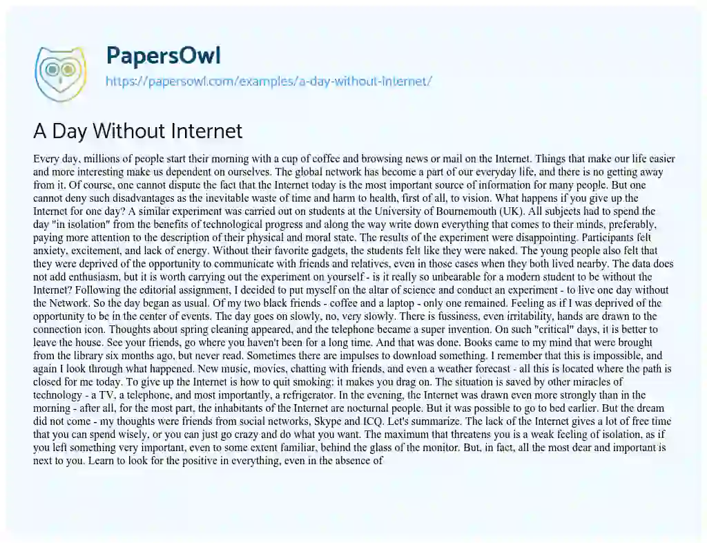 Essay on A Day Without Internet