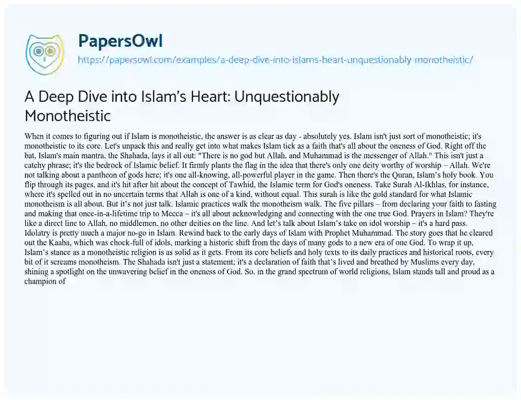 Essay on A Deep Dive into Islam’s Heart: Unquestionably Monotheistic