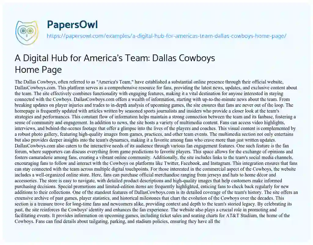 Essay on A Digital Hub for America’s Team: Dallas Cowboys Home Page