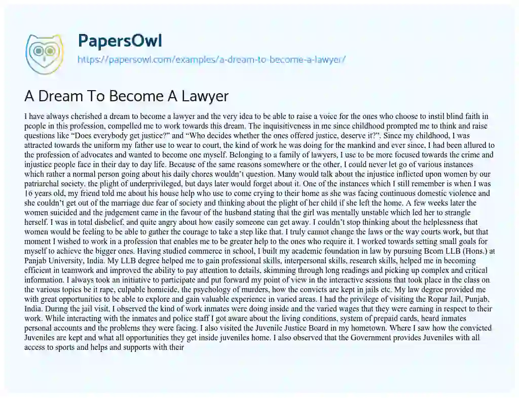 Essay on A Dream to Become a Lawyer