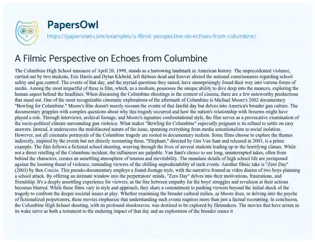 Essay on A Filmic Perspective on Echoes from Columbine
