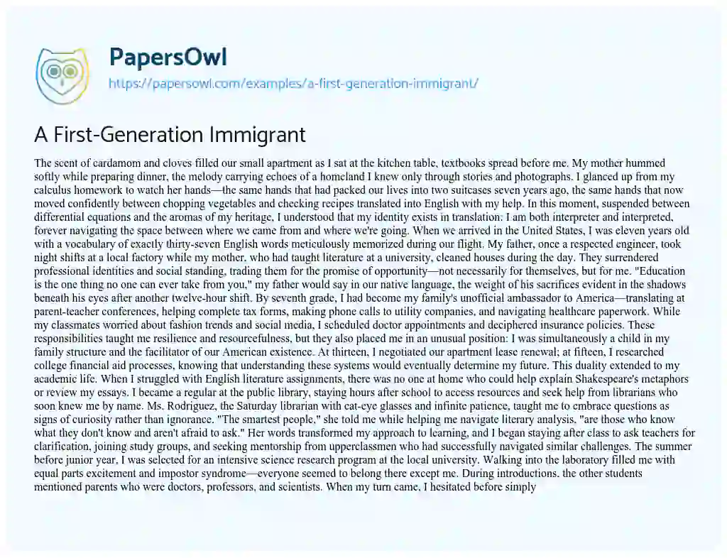 Essay on A First-Generation Immigrant