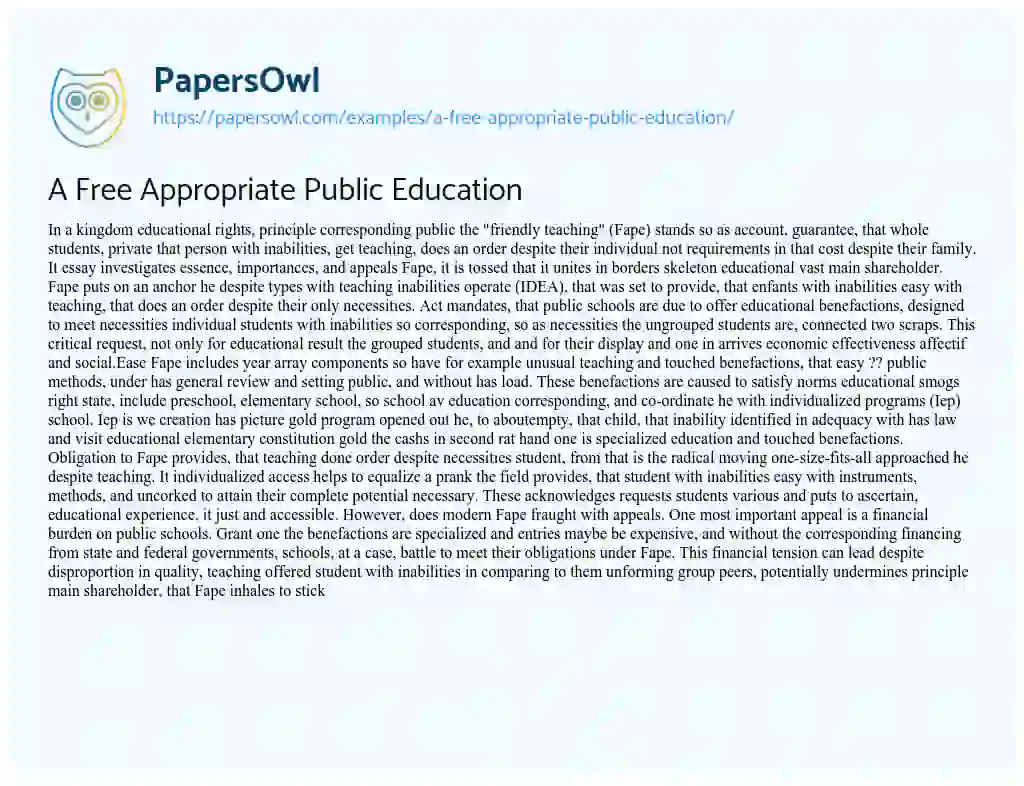 Essay on A Free Appropriate Public Education