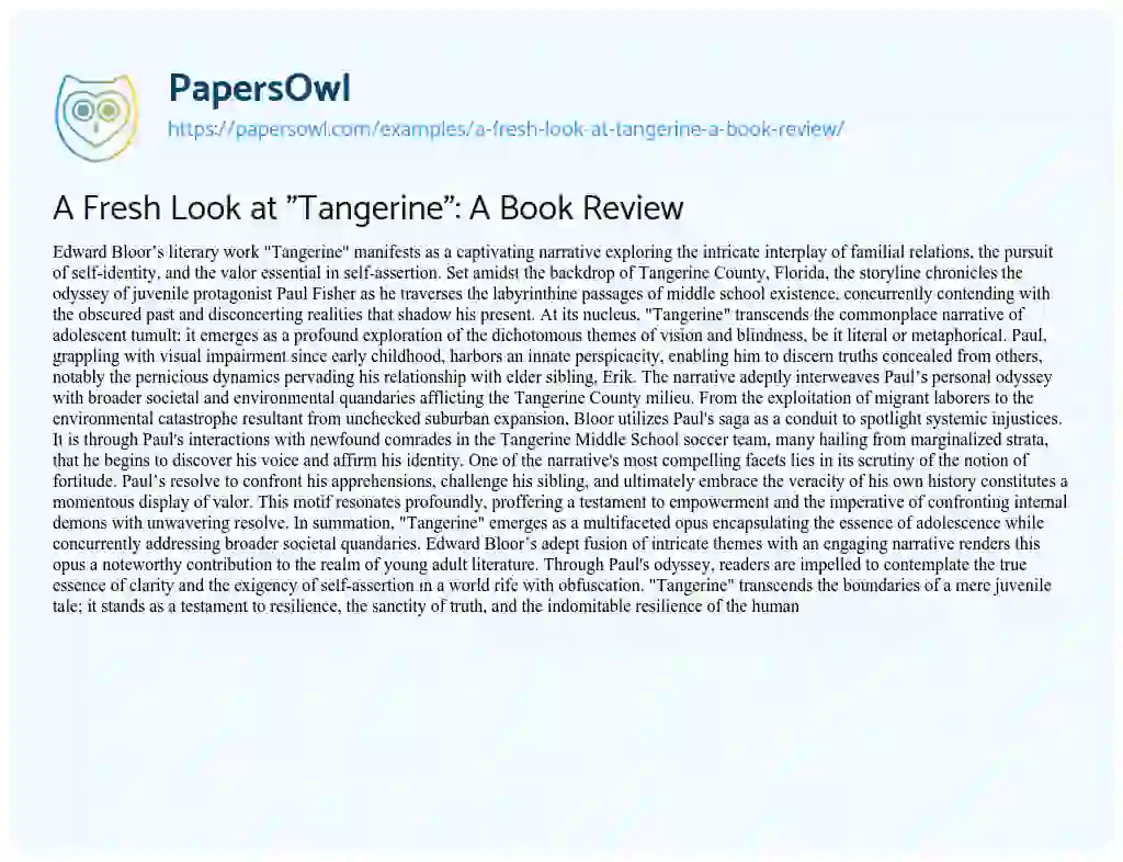 Essay on A Fresh Look at “Tangerine”: a Book Review