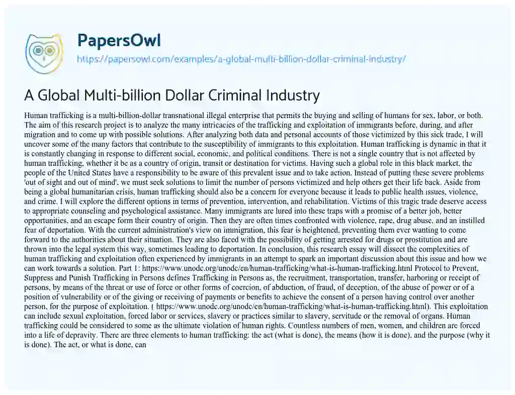 A Global Multi-billion Dollar Criminal Industry essay