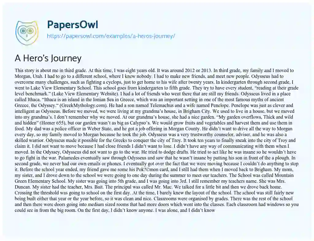 Essay on A Hero’s Journey