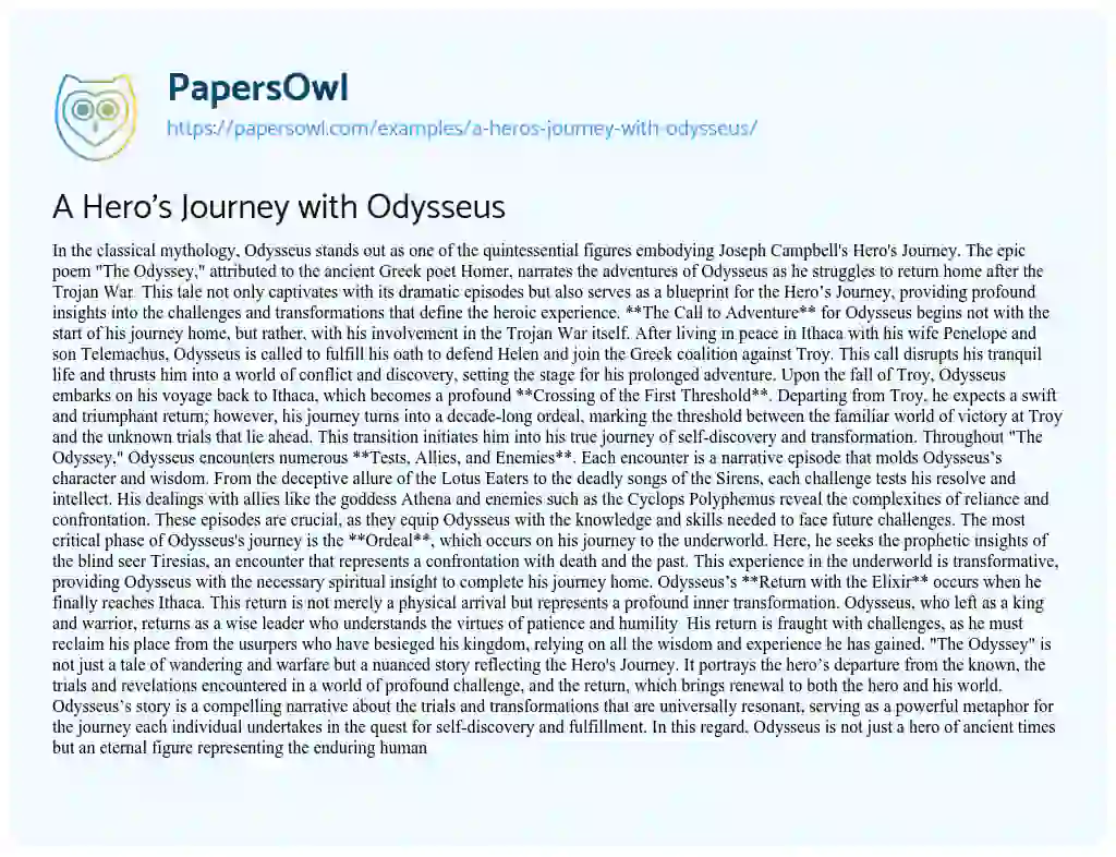 Essay on A Hero’s Journey with Odysseus