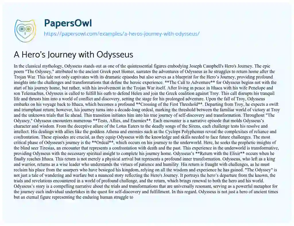 Essay on A Hero’s Journey with Odysseus